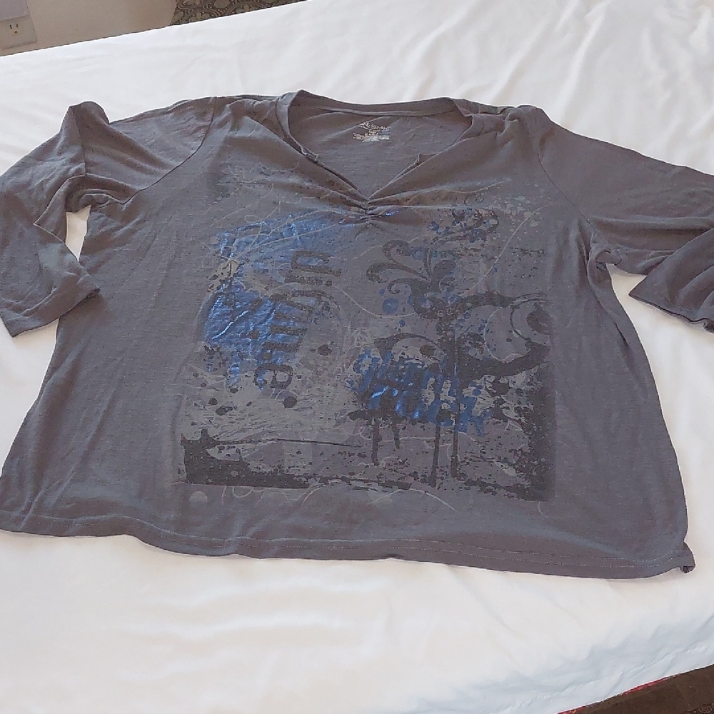 Lane Bryant Gray Blue Graphic Boxy Long Sleeve Tee